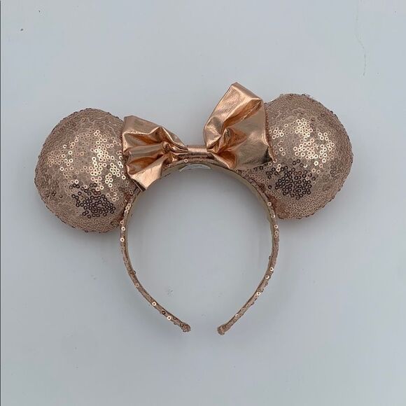 Sequin rose gold pink Disney Mickey Mouse Ears Headband with Bow - Picture 1 of 6